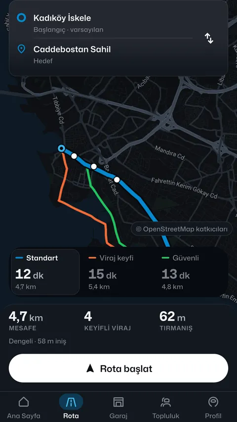 MotoMap app, route comparison